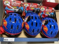 1 LOT ASSORTED KIDS HELMETS AND HORNS FOR BIKES