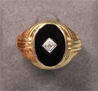 Men's 10K Gold, Onyx & Diamond Signet Ring