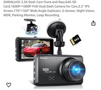 SHRINLUCK 2.5K Dash Cam Front and Rear