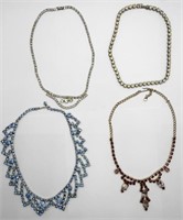 4 Vintage Rhinestone Necklaces