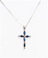 Jewelry 14kt White Gold Sapphire Cross Necklace