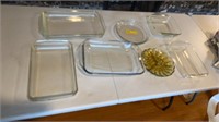 ASSORTED GLASS CASSEROLE DISHES AND PIE PLATES