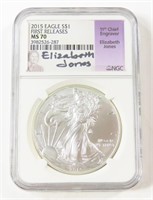 NGC 2015 SILVER EAGLE AUTOGRAPHED FIRST RELEASE