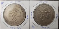 2--1968 Olympic 25 Peso Silver Coins