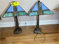 Pair of tiffany style side lamps one shows damage
