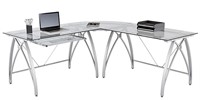 Realspace® Vista Glass 76"W L-Shape Desk, Silver