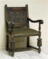 Acanthus Scroll and Rosette Carved Oak Chair.