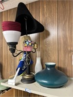 lamp, hurricane shade, pirate hat, glass shade