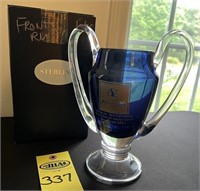 Sterling Cut Blue Glass Trophy 9.5" H