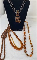 Brown necklaces. 2 beaded 16 inch, brown/goldtone