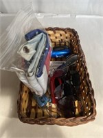 Basket of sunglasses, flag, and more