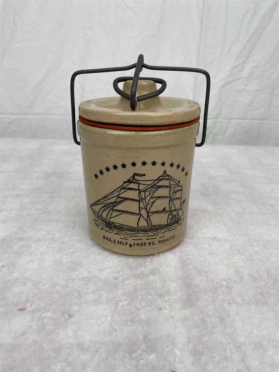 Vtg Yankee Clipper Stoneware 5oz Tobacco Jar