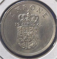 Uncirculated 1962, Denmark coin one Krone