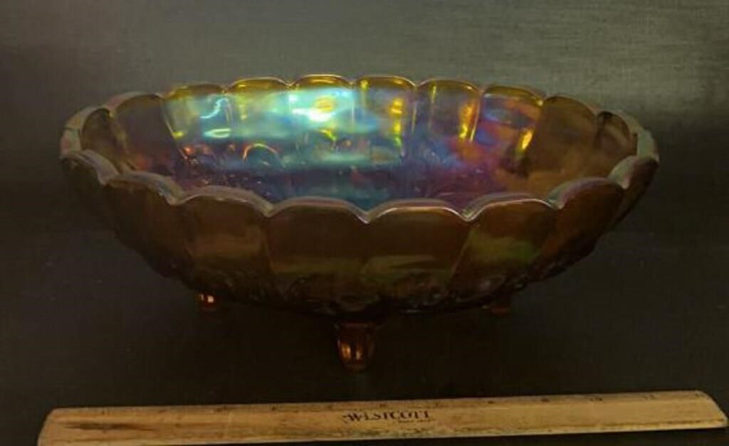 CARNIVAL GLASS-FRUIT FOOTED BOWL