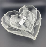Embossed press, glass heart dishes