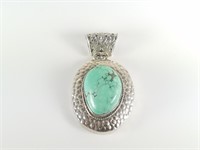 STERLING SILVER & LARGE TURQUOISE HANDMADE PENDANT