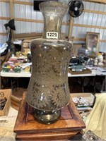 Large vintage etched glass vase 18" tall