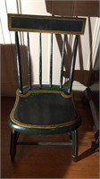 Antique dark green & gold painted side chair