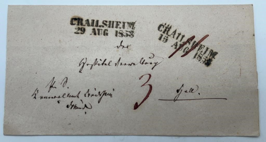 German Envelope, Dated August 15, 1853, Written