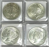 Four 1924 Peace Dollars (90% Silver).
