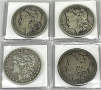 Four 1889 Morgan Dollars (90% Silver).
