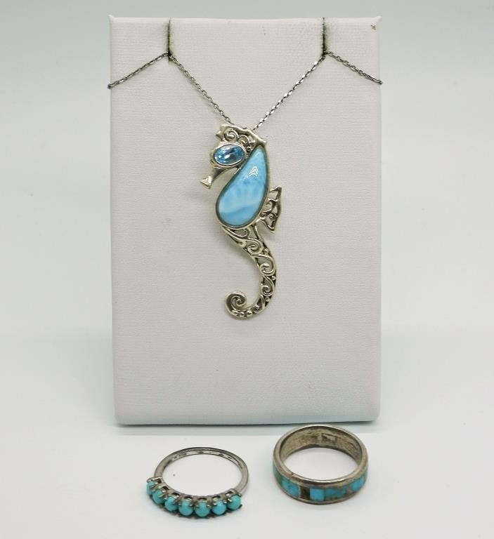 LARIMAR SEAHORSE 925 NECKLACE & MORE