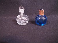 Two miniature glass perfume bottles averaging 3",