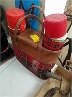2 old thermos with pouch