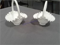 Milkglass hobnail baskets, pair