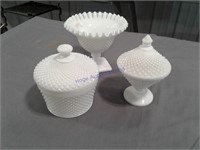Westmoreland milkglass--2 covered dishes, bowl