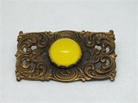 RECTANGULAR ANTIQUE BROOCH W/YELLOW CENTER STONE