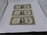 (3) 1935F blueseal Silver $1 Certificate BIlls