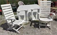 Plastic picnic table and two chairs