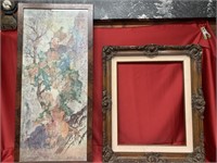 Framed art and vintage wooden frame