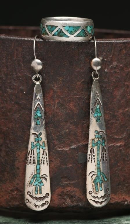 Navajo Earrings Benny Benally & Ring - 14.07g