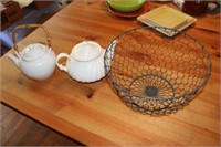 Basket, tea pots