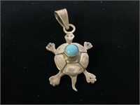 Sterling Turquoise Turtle Pendant 3.9gr TW