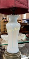 ANTIQUE MILK GLASS LAMP WITH SHADE