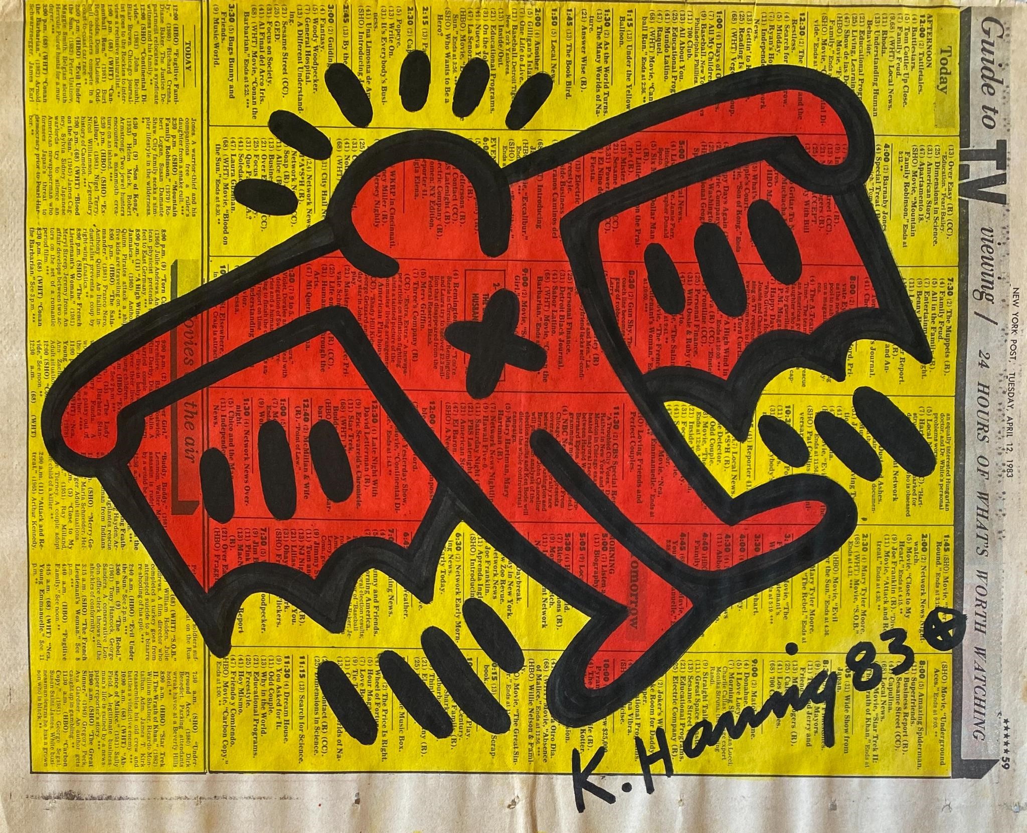 Keith Haring Original Newspaper drawing Certified