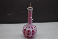 Fenton Cranberry Coin Dot Opalescent Barber Bottle