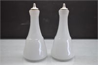 2 VTG Clambroth Glass Milk Glass Barber Bottles