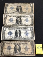 (4) Large One Dollar Silver Certificate Blue Seal