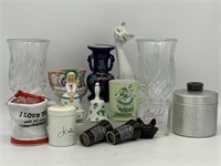 Glass Shades, Bells, Miniature Hen, Vase, etc.