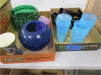 Assorted glassware including shaving mug