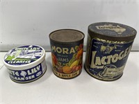 3 x Vintage Household Tins Inc. Lactogen, Jam &