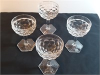 4pc Jeanette Fostoria Cubes Pattern Champagne