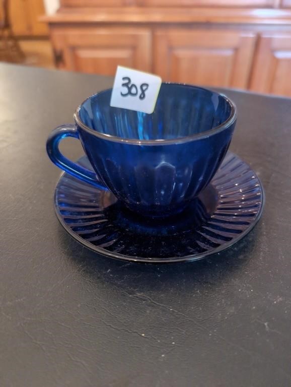 Colorex cobalt blue cup and saucer