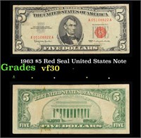 1963 $5 Red Seal United States Note Grades vf++