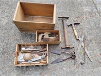 Antique Wooden Crate with Antique Hand Tools