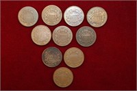 10pc 2 Cent Lot; (2) 1864, (2) 1865, (3) 1866, (1)